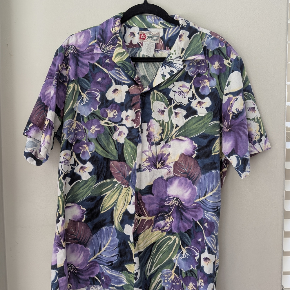 Hilo Hattie Purple & Green Floral Hawaiian Button-Down Shirt